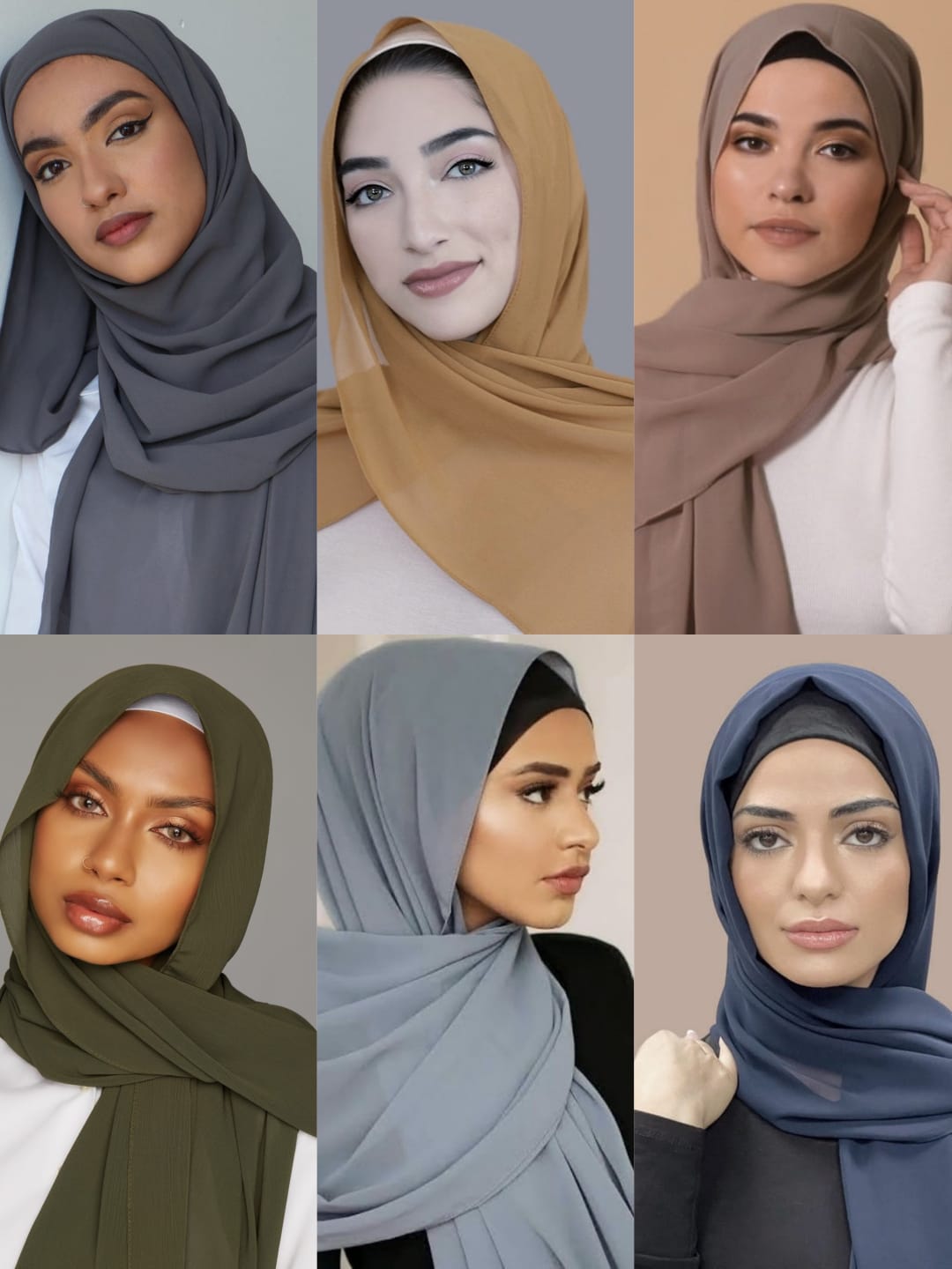 Pack Of Six Chiffon Georegette Hijab _Design 1