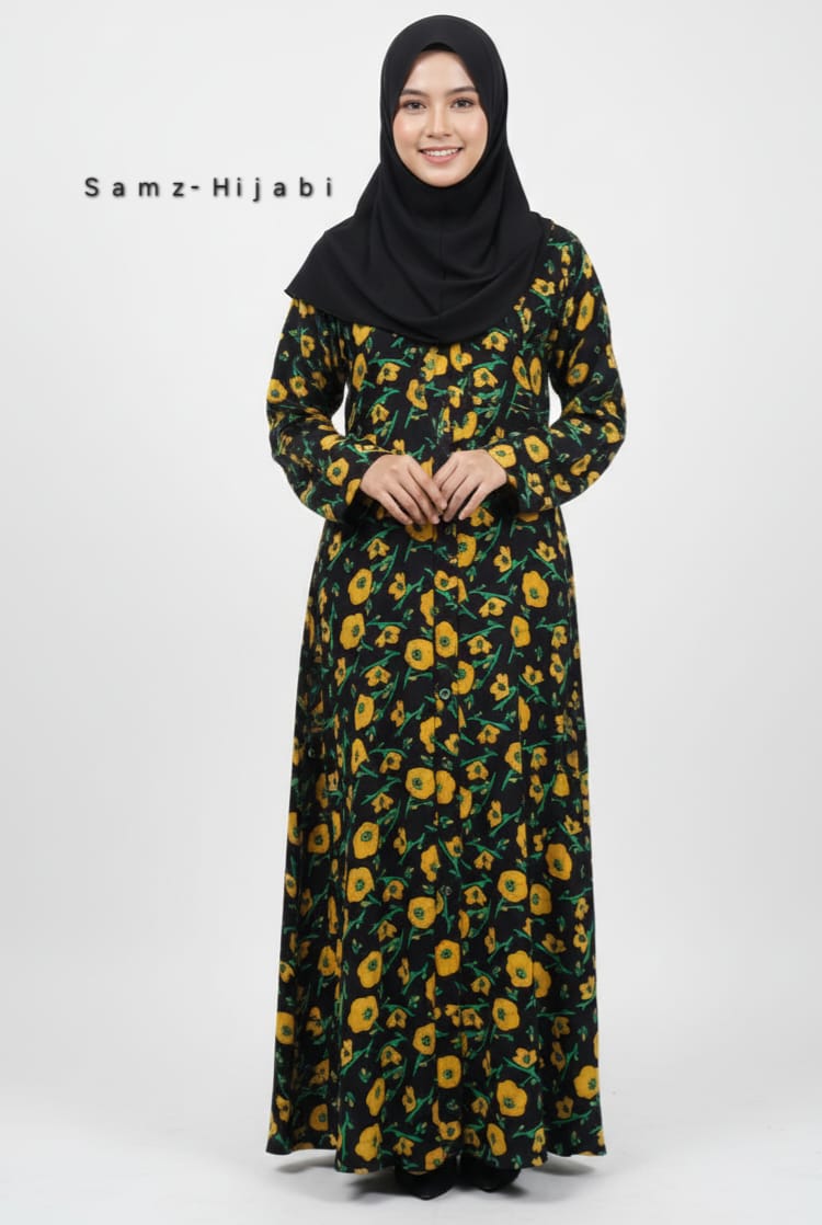 Printed Front Open Sunflower Abaya