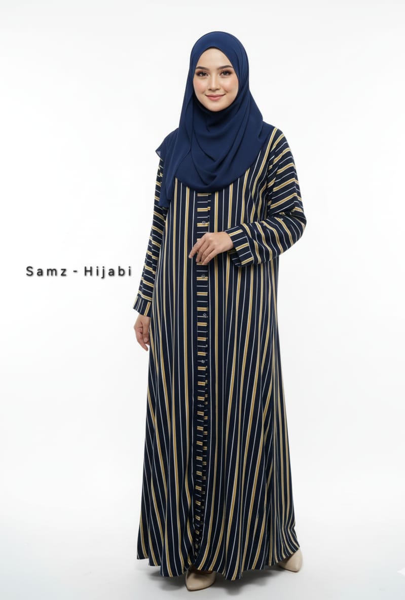 Printed Front Open Blue Straight Line