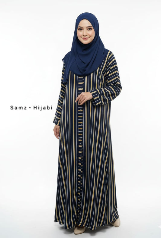 Printed Front Open Blue Straight Line