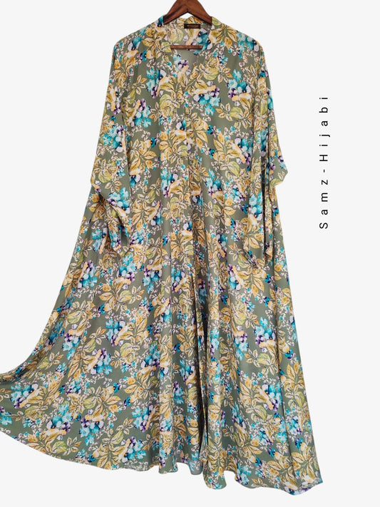 Printed Bottom Flare Abaya Design 3