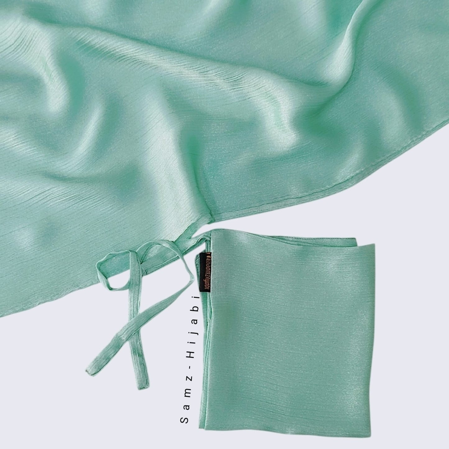 Crinkle Silk Hijab Naqab Set- Soft Mint