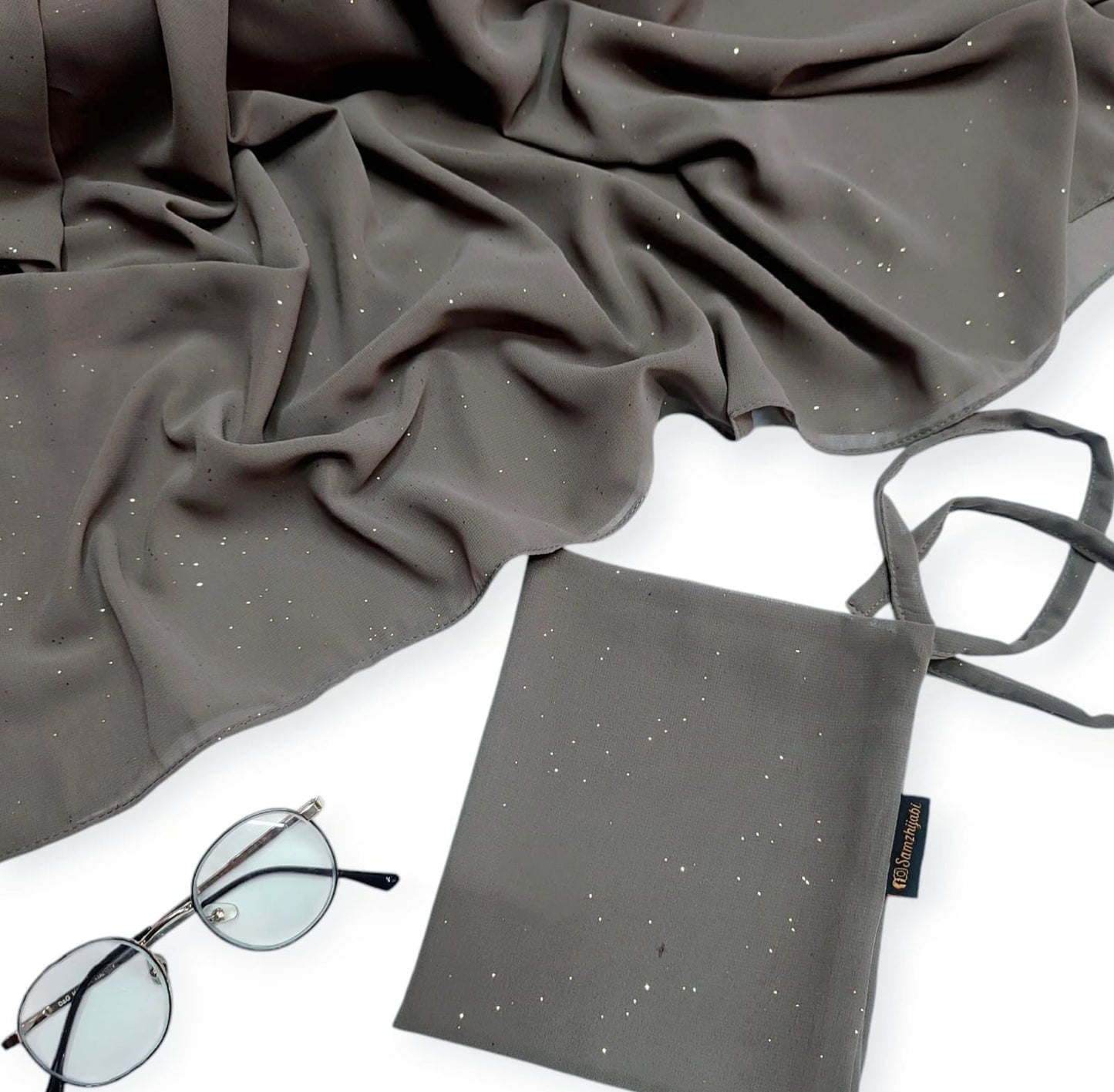 Sparkling Glitter Hijab Naqab Pestal Pink ( Peanut Grey)