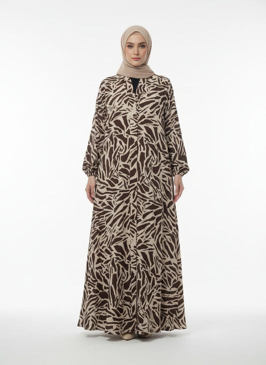 Printed Flare Abaya (Front Open)
