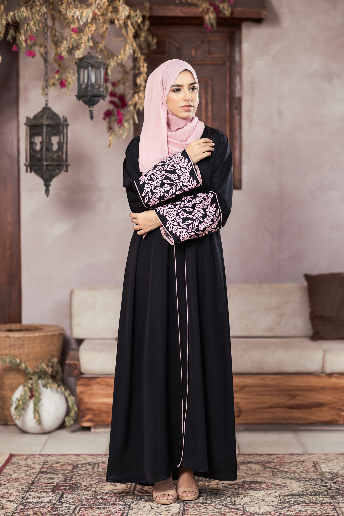 Floral Noir Abaya With Hijab