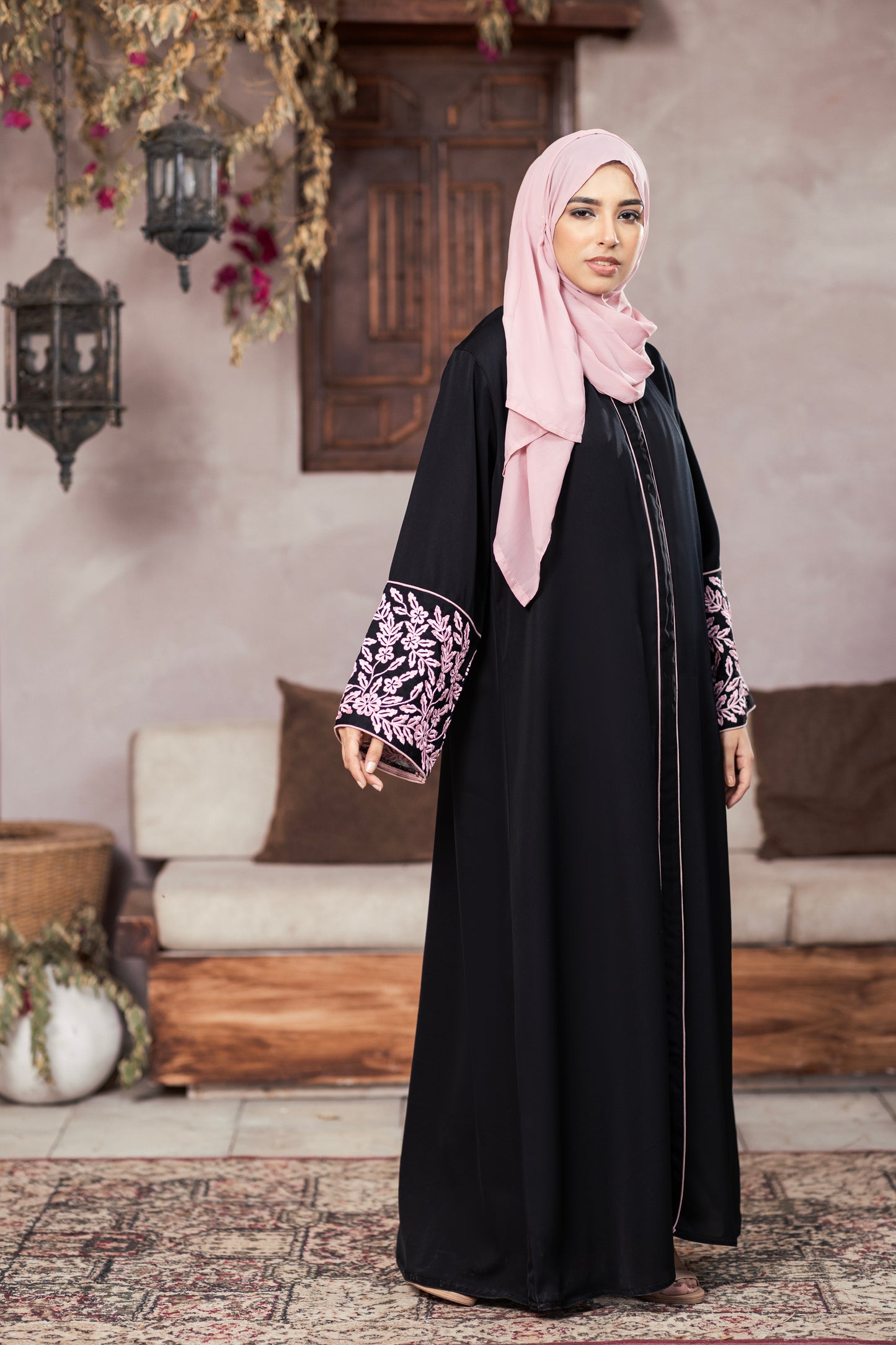 Floral Noir Abaya With Hijab