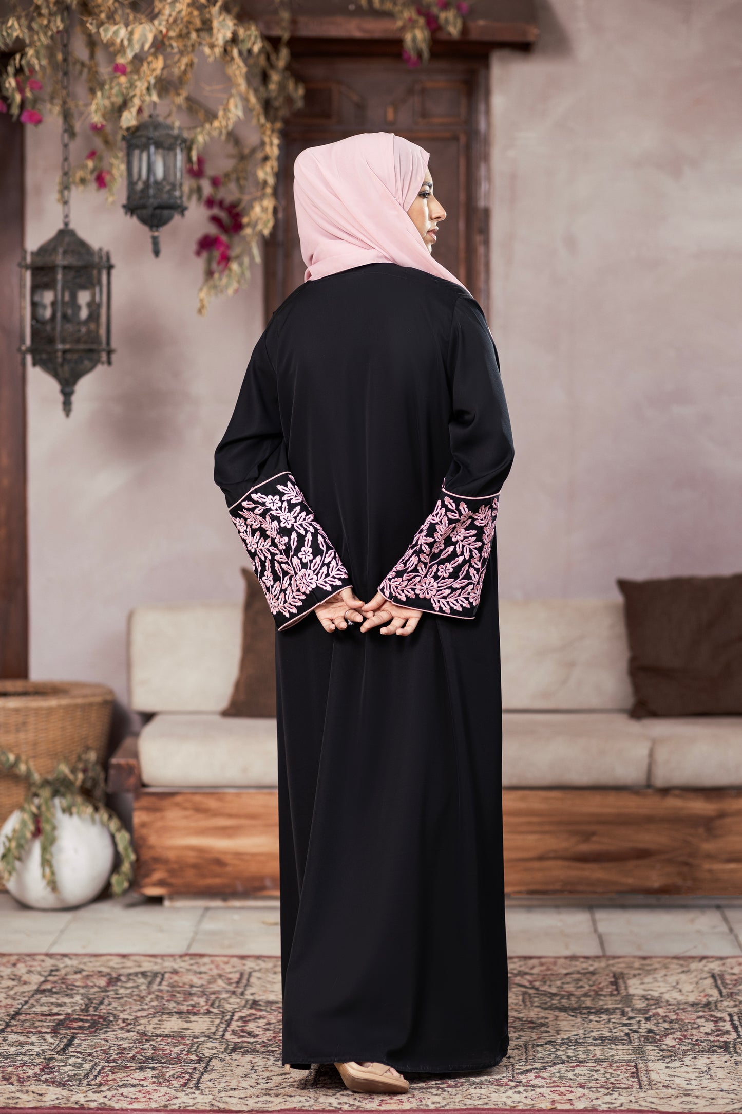 Floral Noir Abaya With Hijab