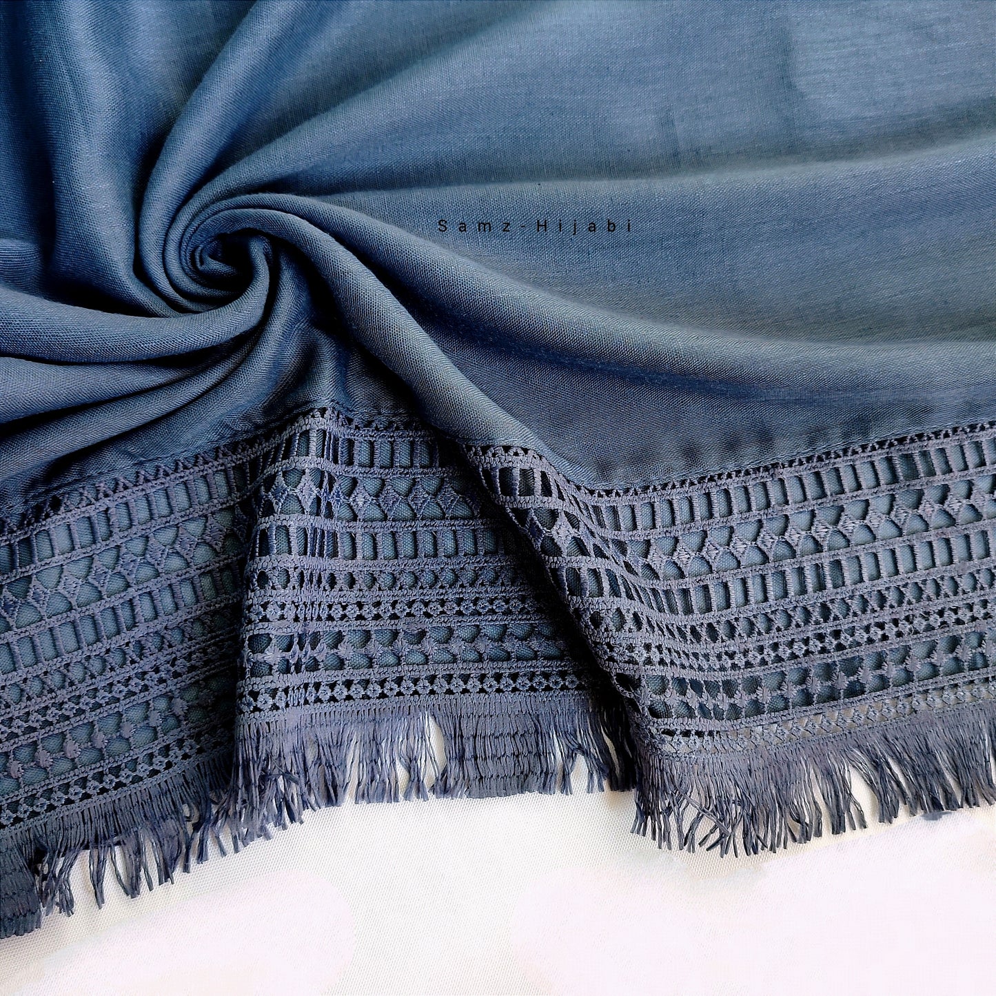 Lace-Edges Hijab Charcoal Denim