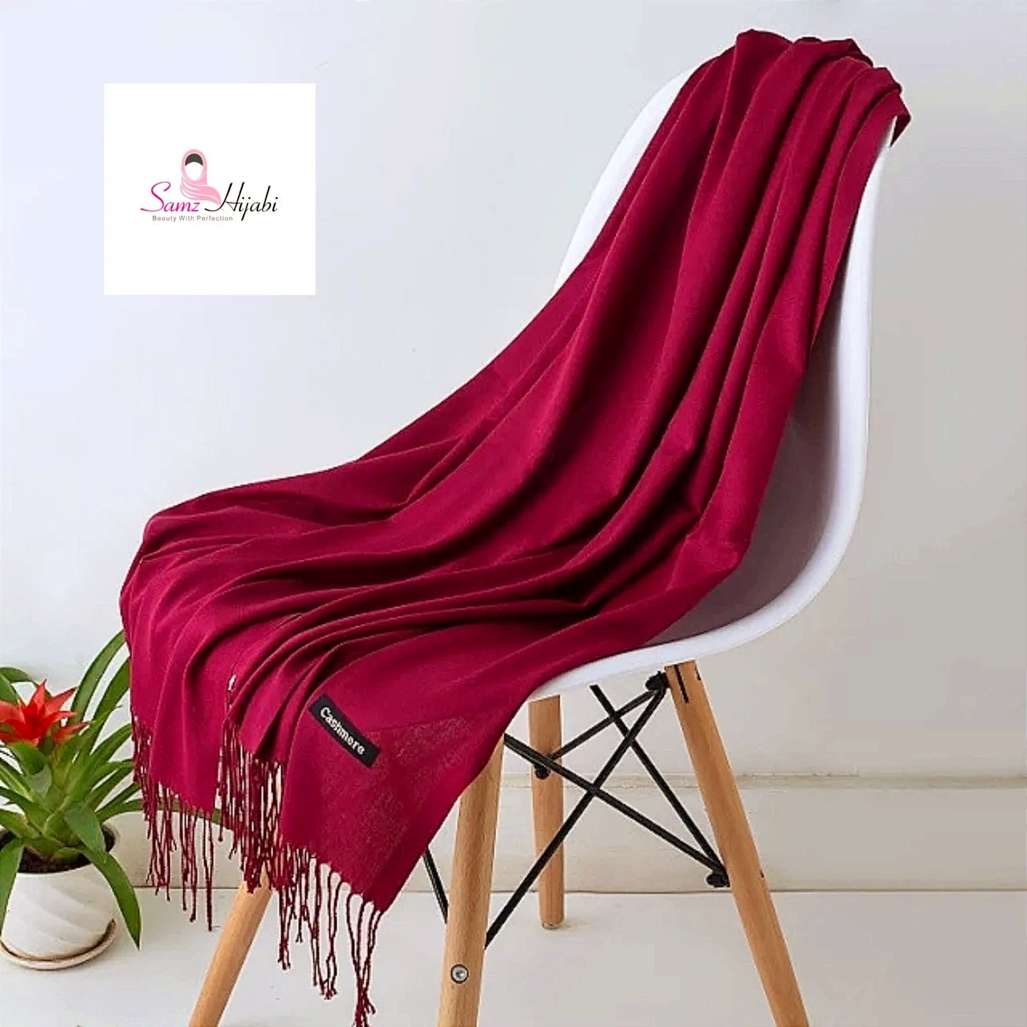 Cashmere wool cut shawl - cherry red