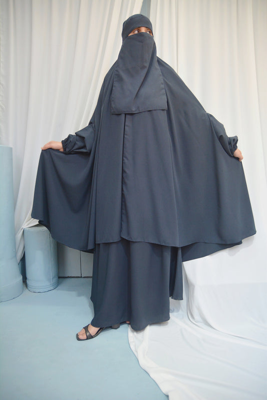 Two in One Saudi Jilbab - Dark gray