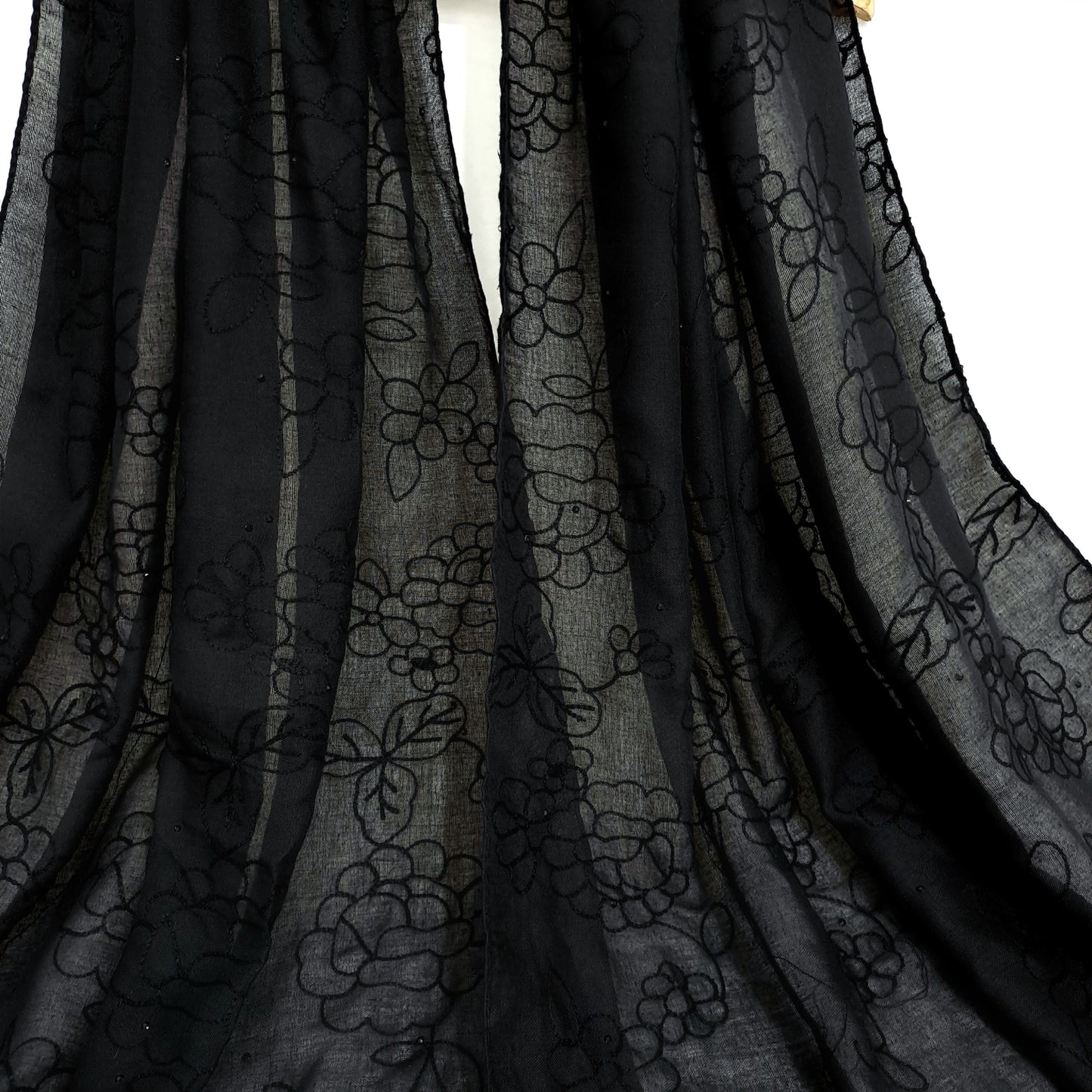 Self Flora Embroidered Viscose Hijab- Black