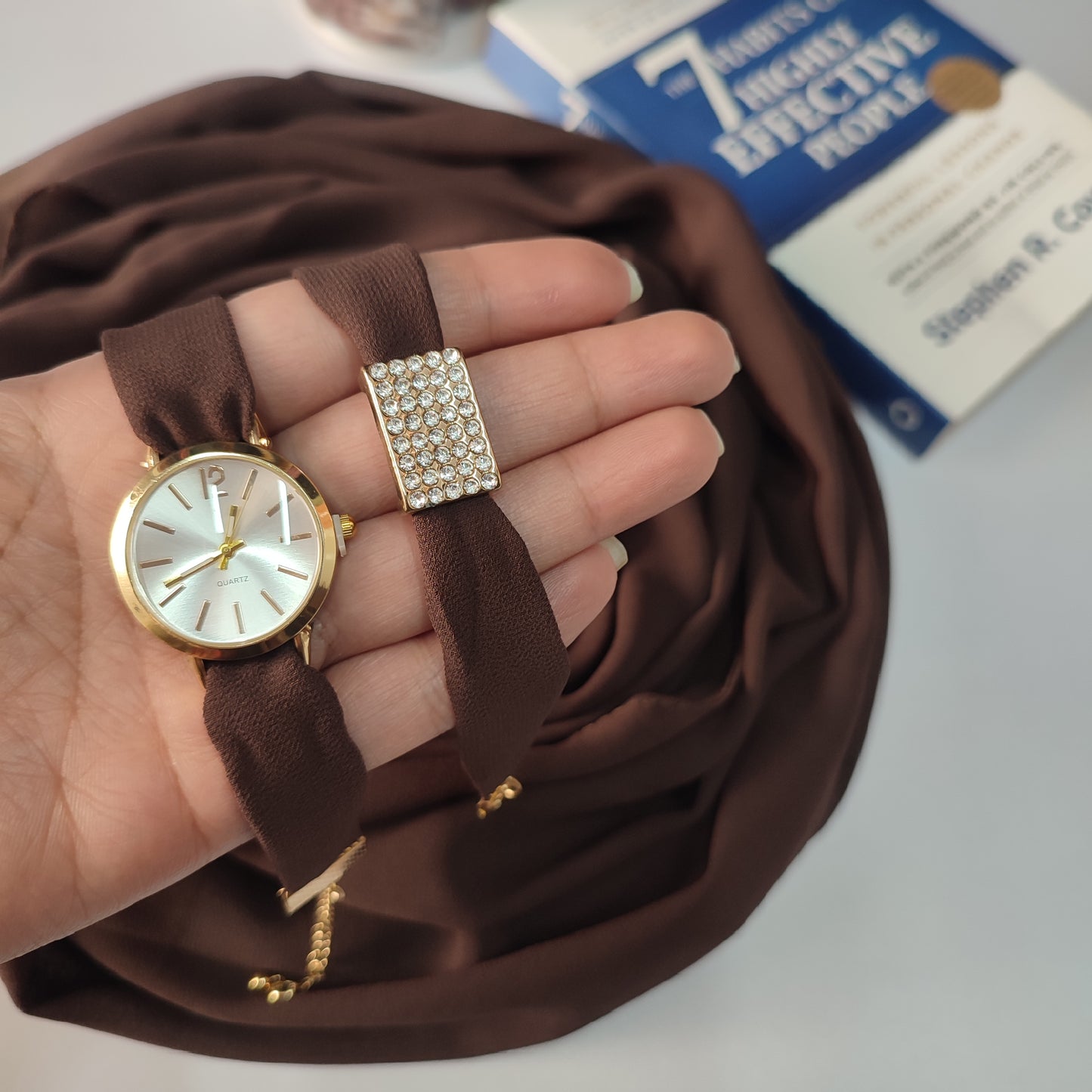 Watch Bracelet And Hijab Set _ Chocolate Brown