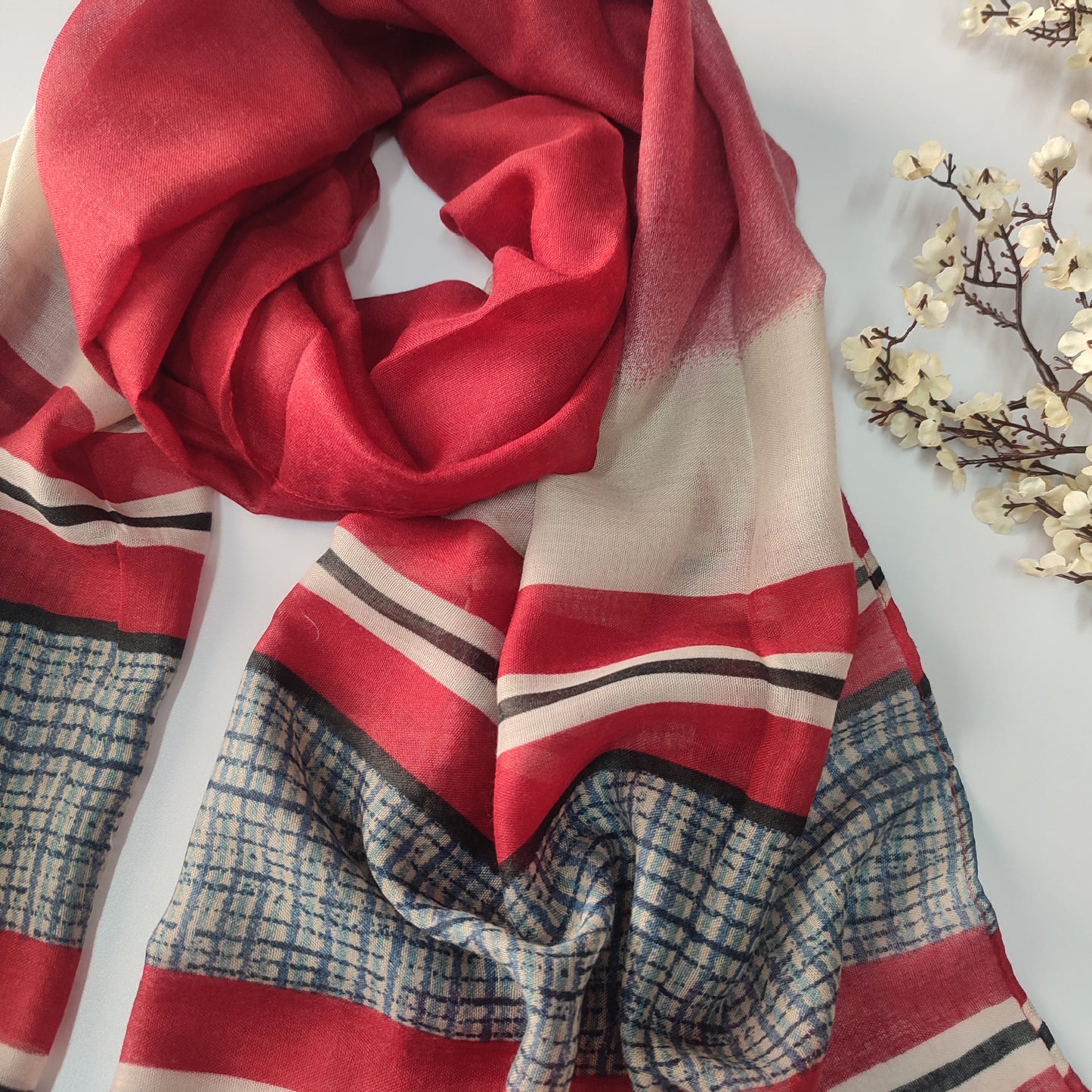 Ombre Printed Lawn Hijab _ Red