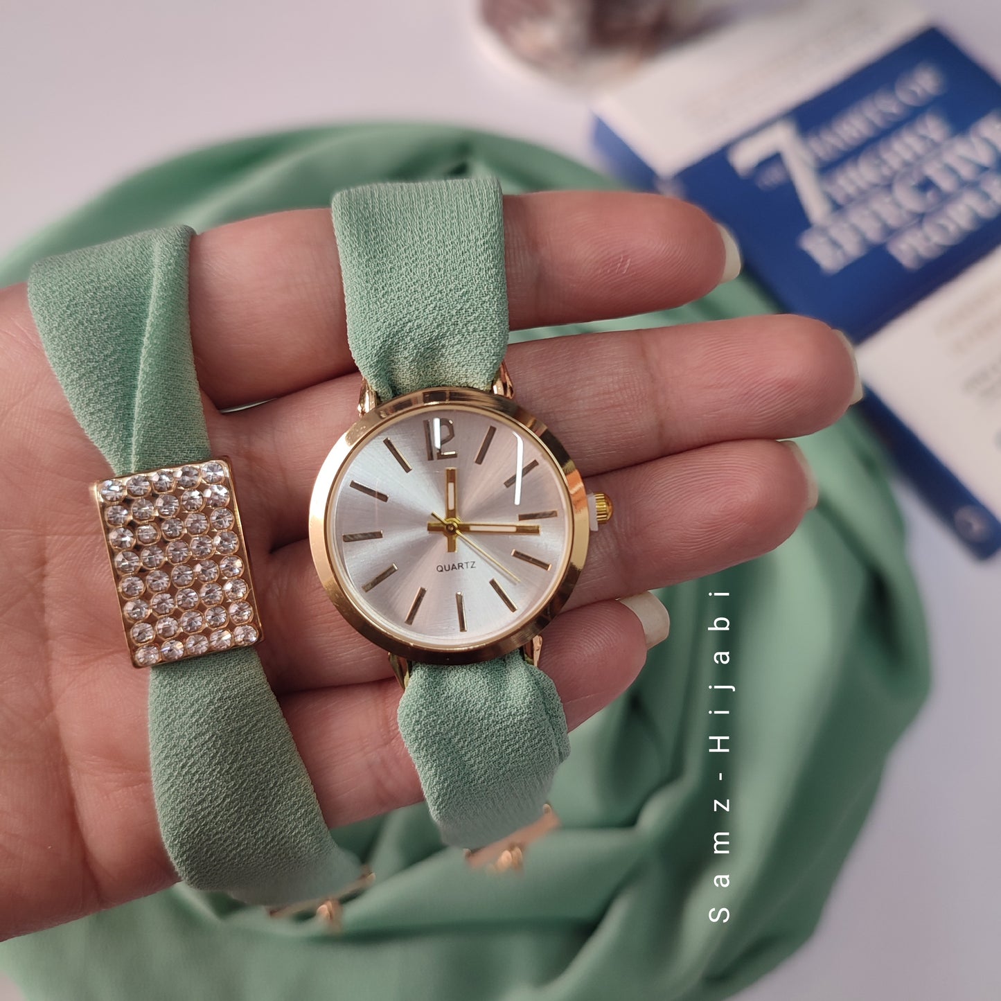 Watch Bracelet And Hijab Set _ Pistachio