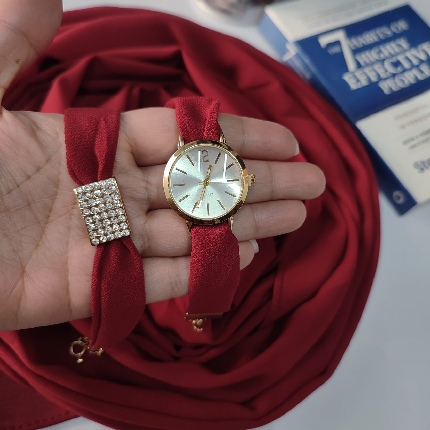 Watch Bracelet And Hijab Set _Berry