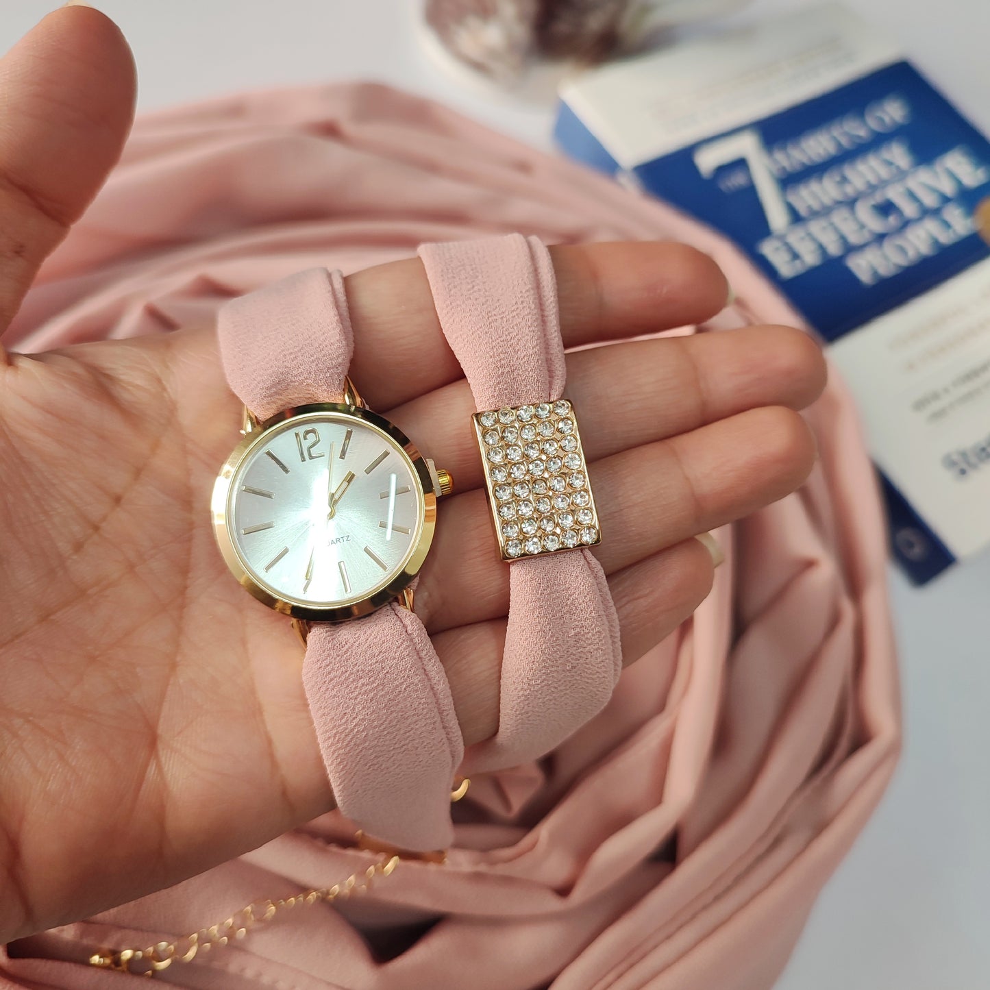 Watch Bracelet And Hijab Set _ Powder Pink
