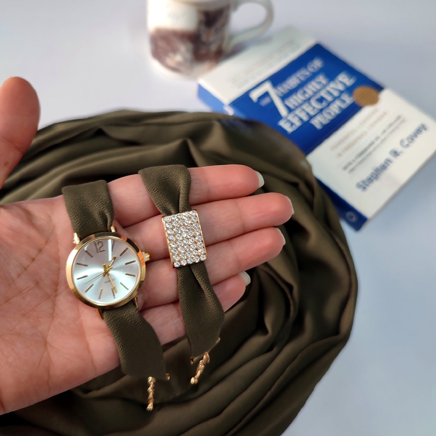 Watch Bracelet And Hijab Set _Army Green