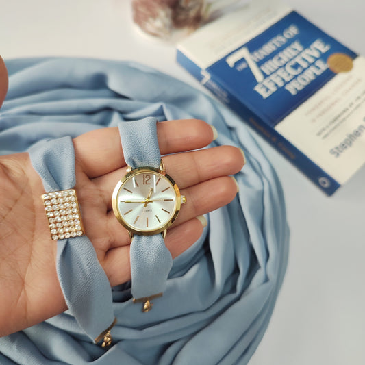 Watch Bracelet And Hijab Set _ Sky Blue