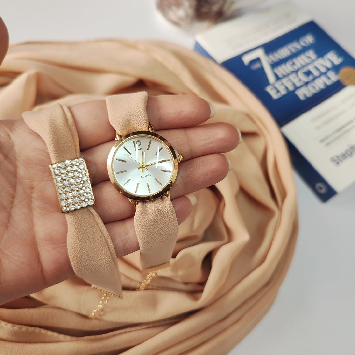 Watch Bracelet And Hijab Set _ Vanilla