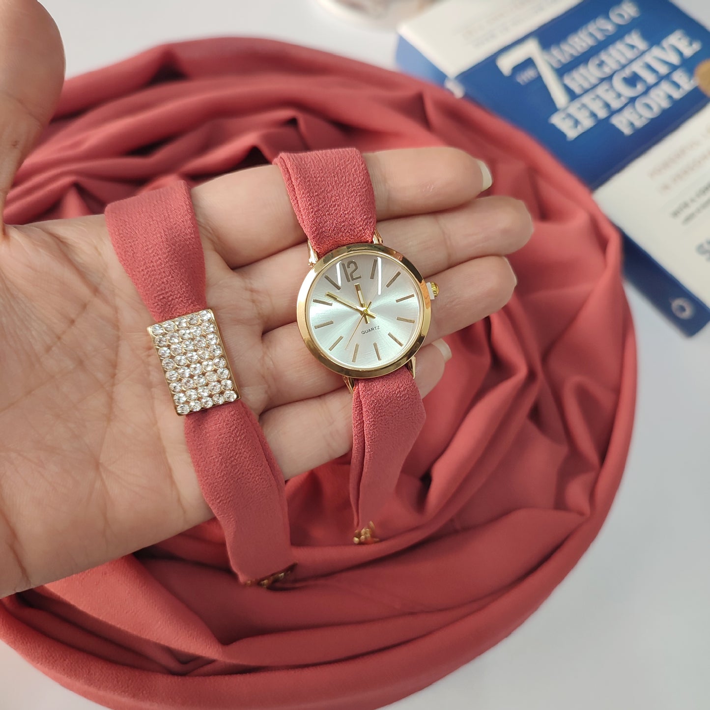 Watch Bracelet And Hijab Set _ Coral
