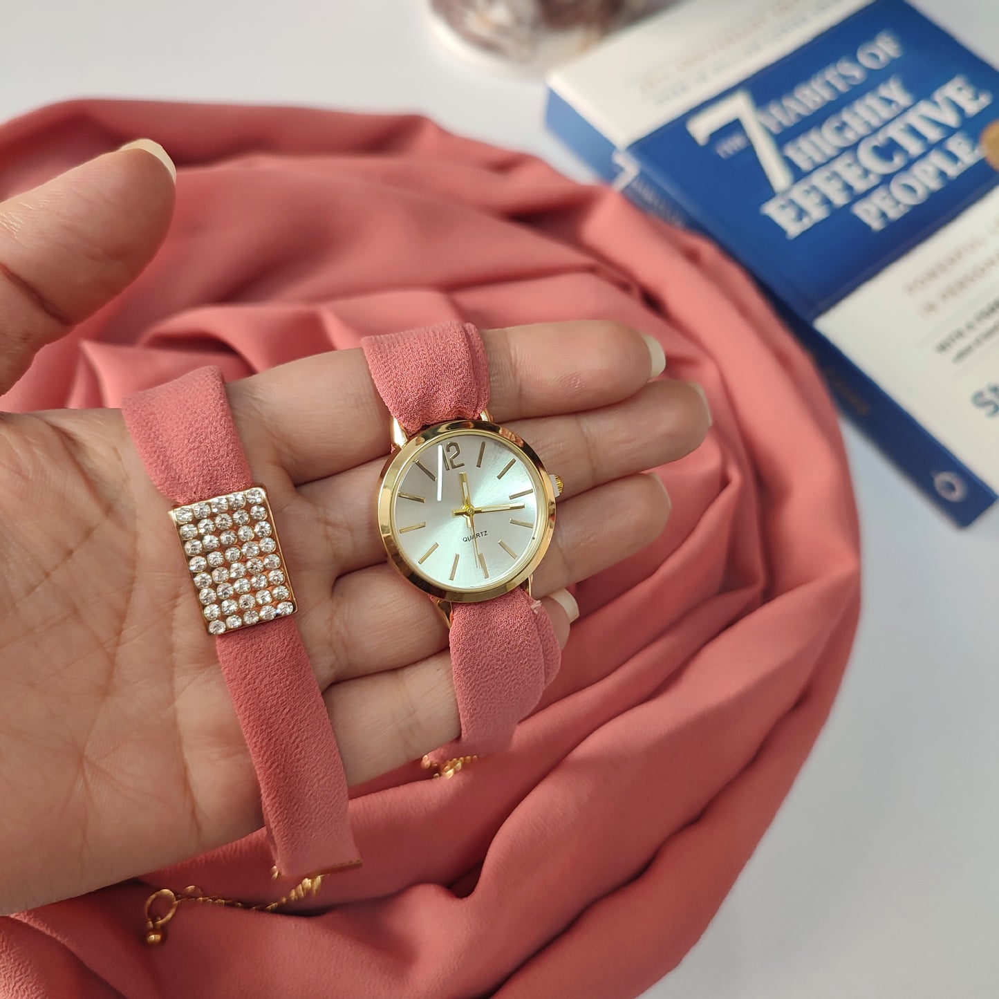 Watch Bracelet And Hijab Set _ Blush Peach