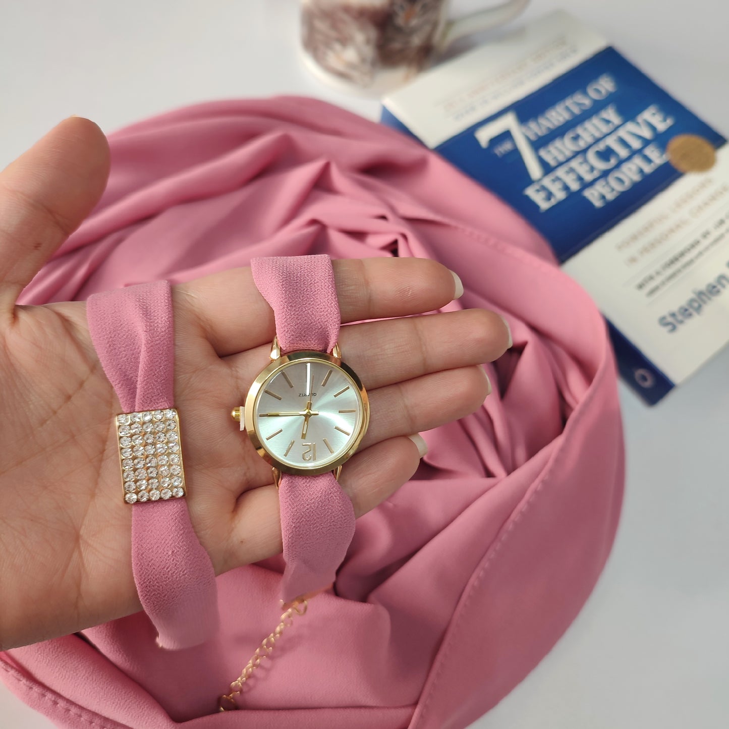 Watch Bracelet And Hijab Set _ Rose Pink