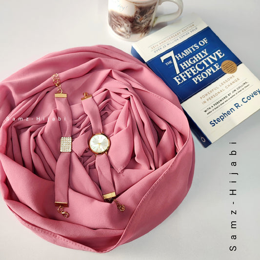 Watch Bracelet And Hijab Set _ Rose Pink