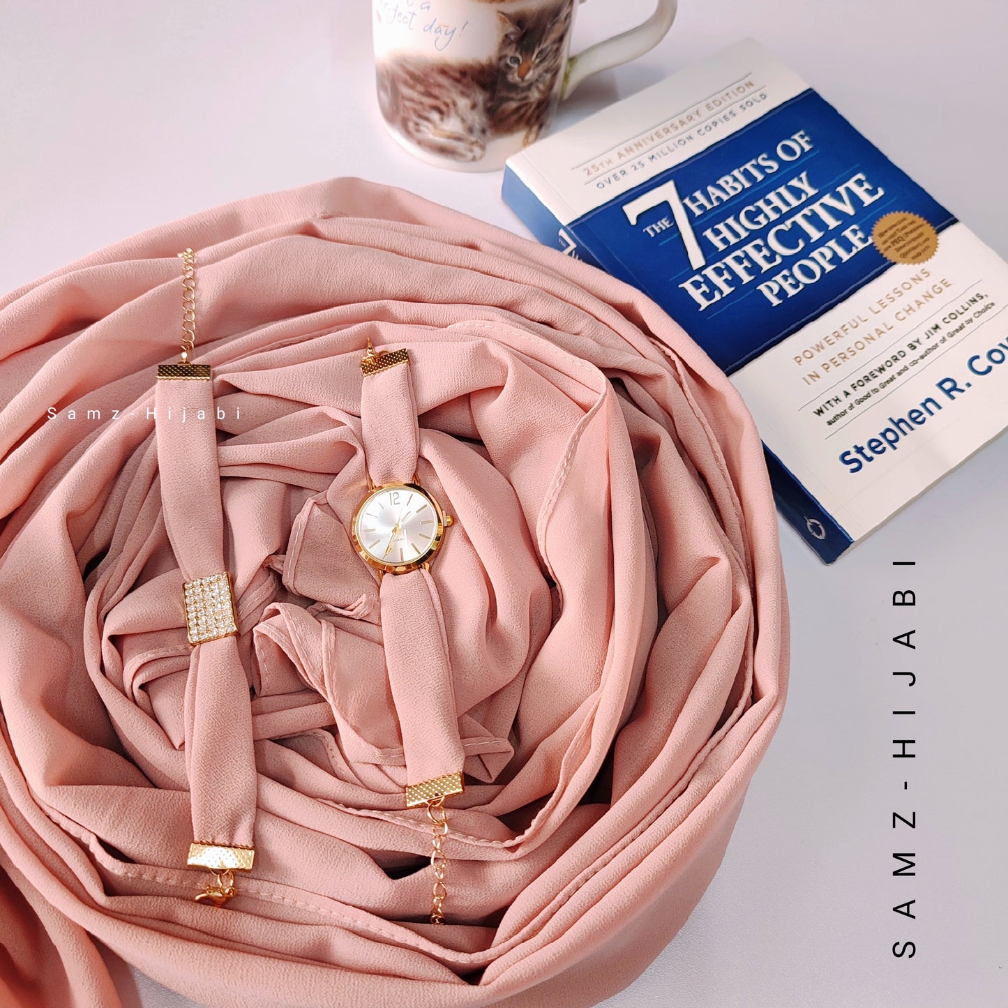 Watch Bracelet And Hijab Set _ Powder Pink