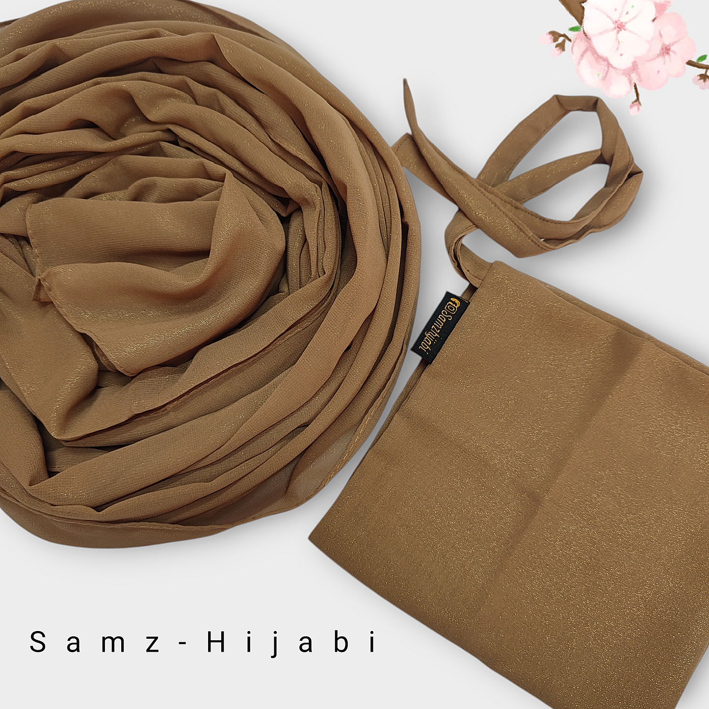 Moonlight Golden Shimmer Hijab Naqab _ Dark Khakhi