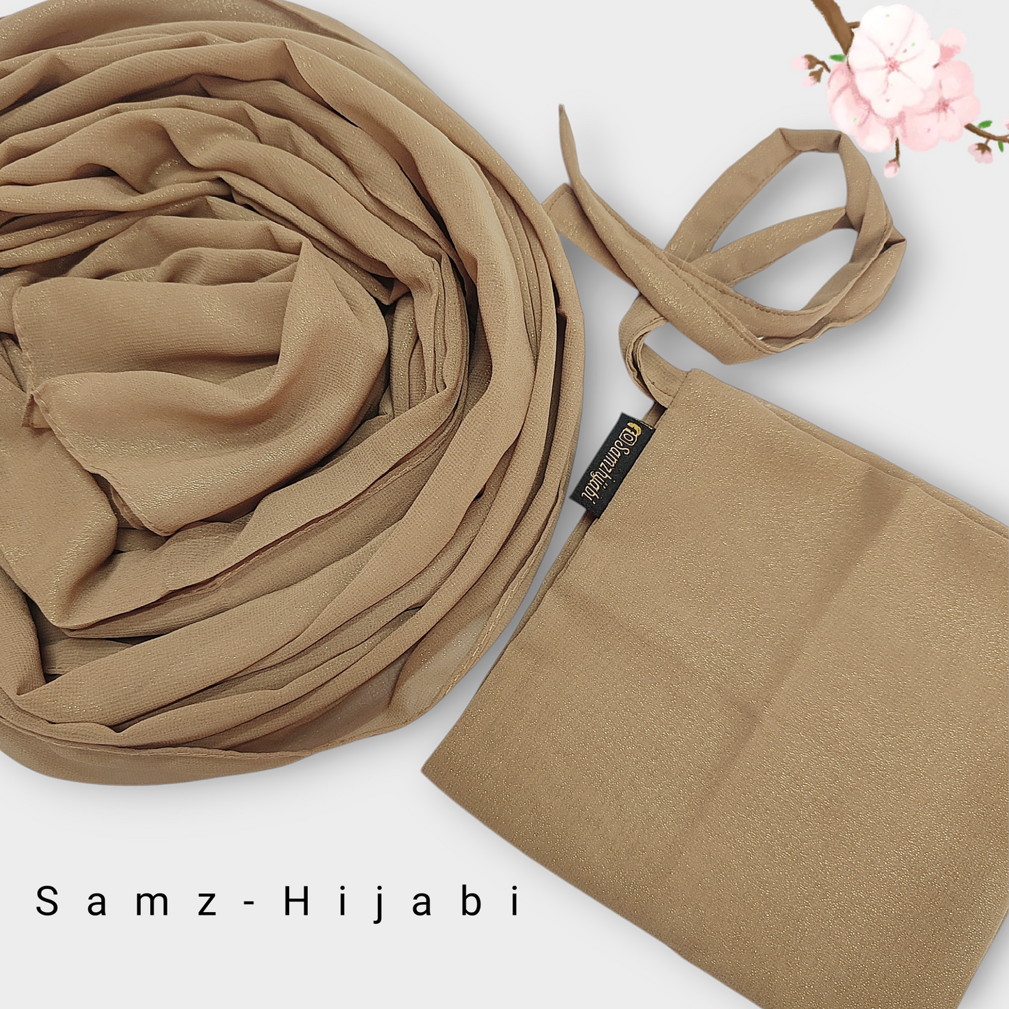 Moonlight Golden Shimmer Hijab Naqab Set _ Light Khaki
