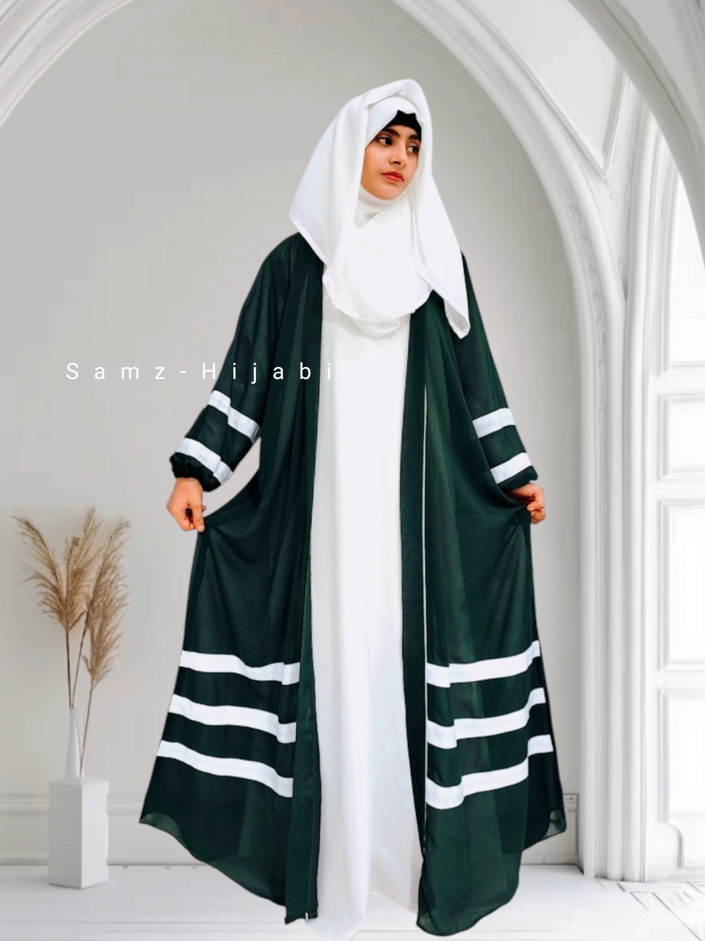 Designer Strap Abaya Emerald Green
