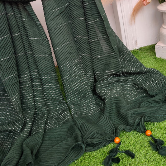 Crinkle -Thread Lawn Hijab -Dark Green