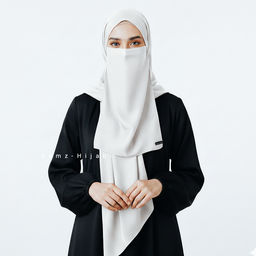 Crinkle Silk Hijab Naqab _Milky White
