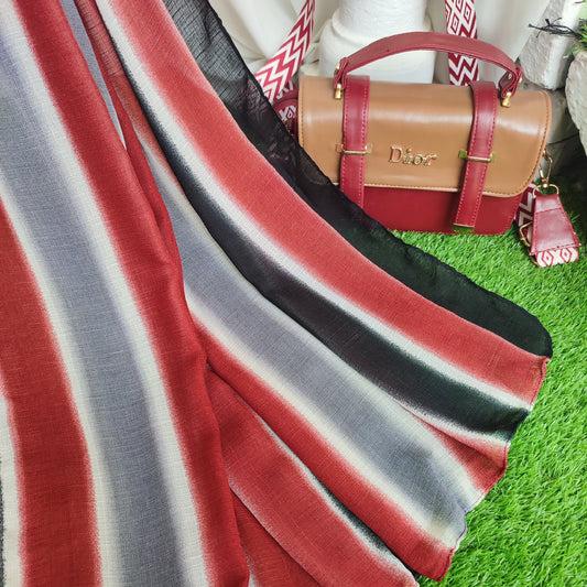 Multi Striped Morrocon Lawn Hijab _ Maroon Gray