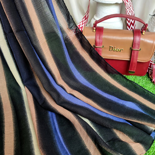 Multi Striped Morrocon Lawn Hijab _Blue Black
