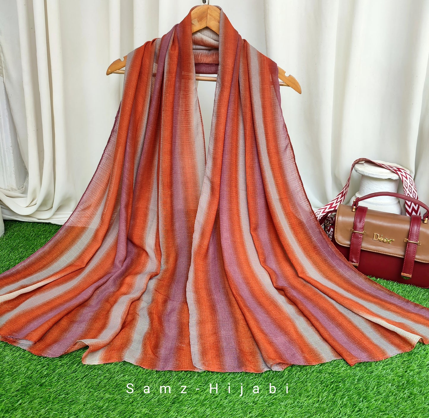 Multi Striped Morrocon Lawn Hijab _Pumpkin Purple
