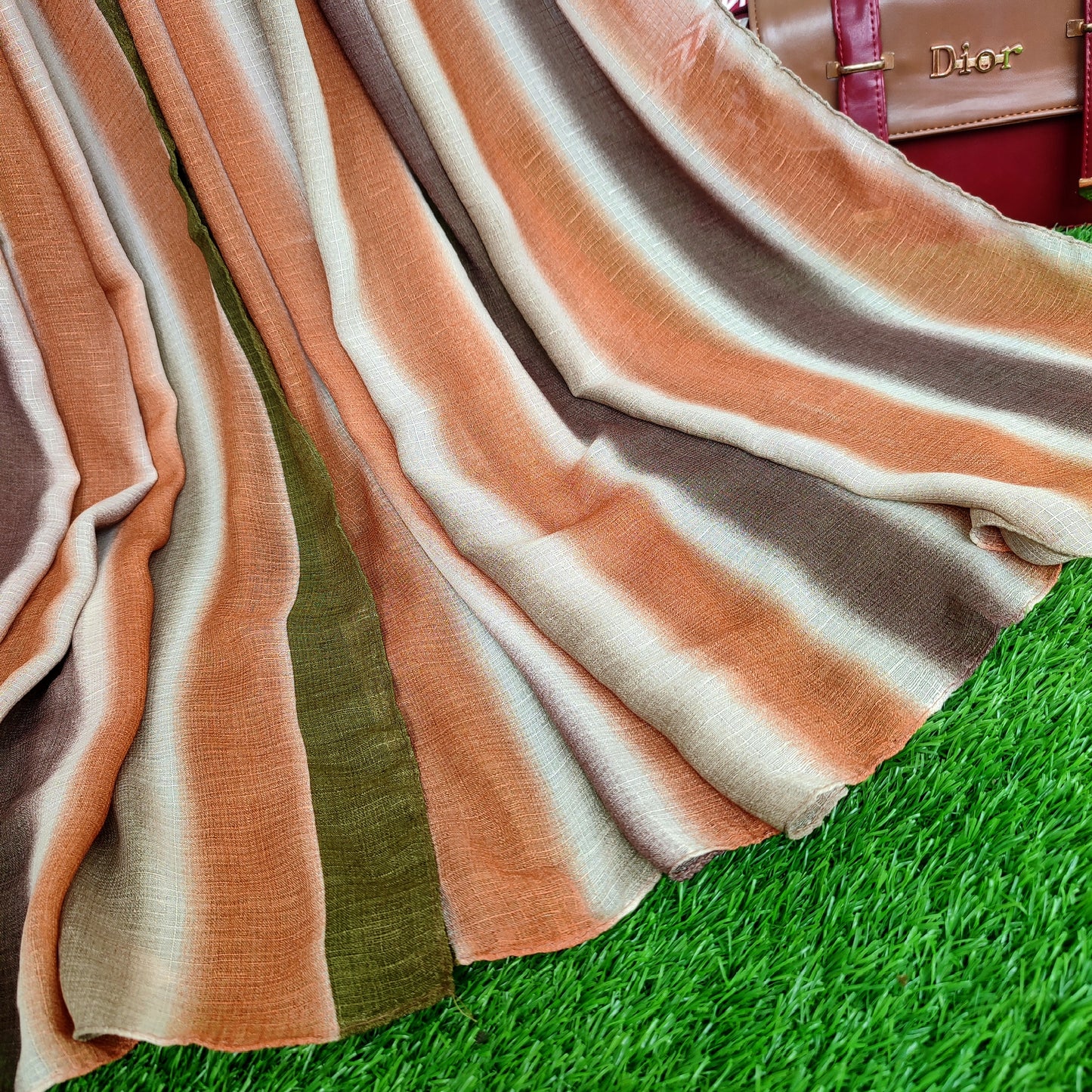 Multi Striped Morrocon Lawn Hijab _ Mustard Brown