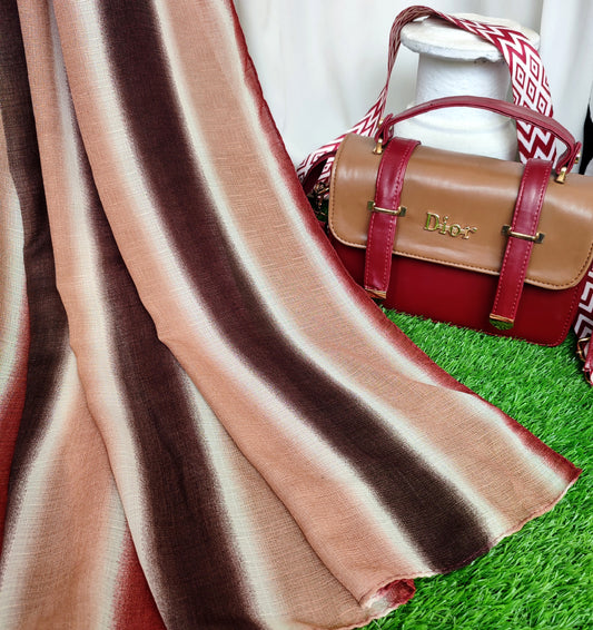 Multi Striped Morrocon Lawn Hijab _Maroon Brown