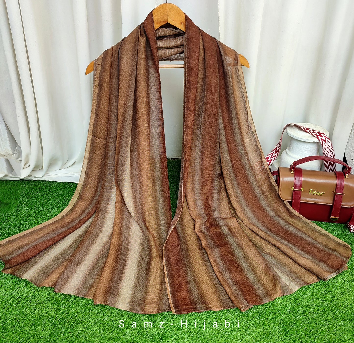 Multi Striped Morrocon Lawn Hijab _Multi Brown