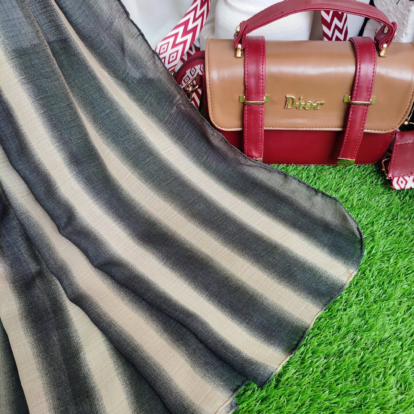 Multi Striped Morrocon Lawn Hijab _Grey White