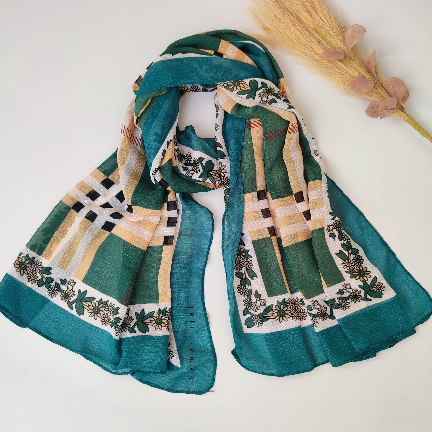 Check_ Grid Morrocon Hijab_ Sea_green