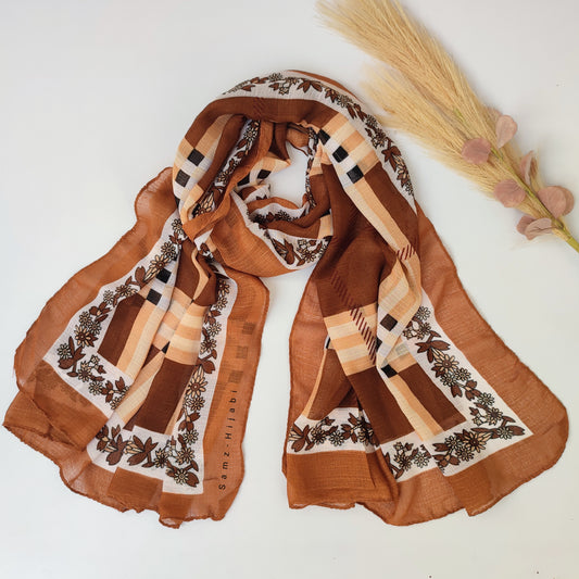 Check_ Grid Morrocon Hijab_Honey Brown