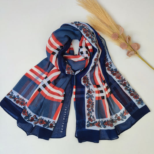Check_ Grid Morrocon Hijab_Navy Blue