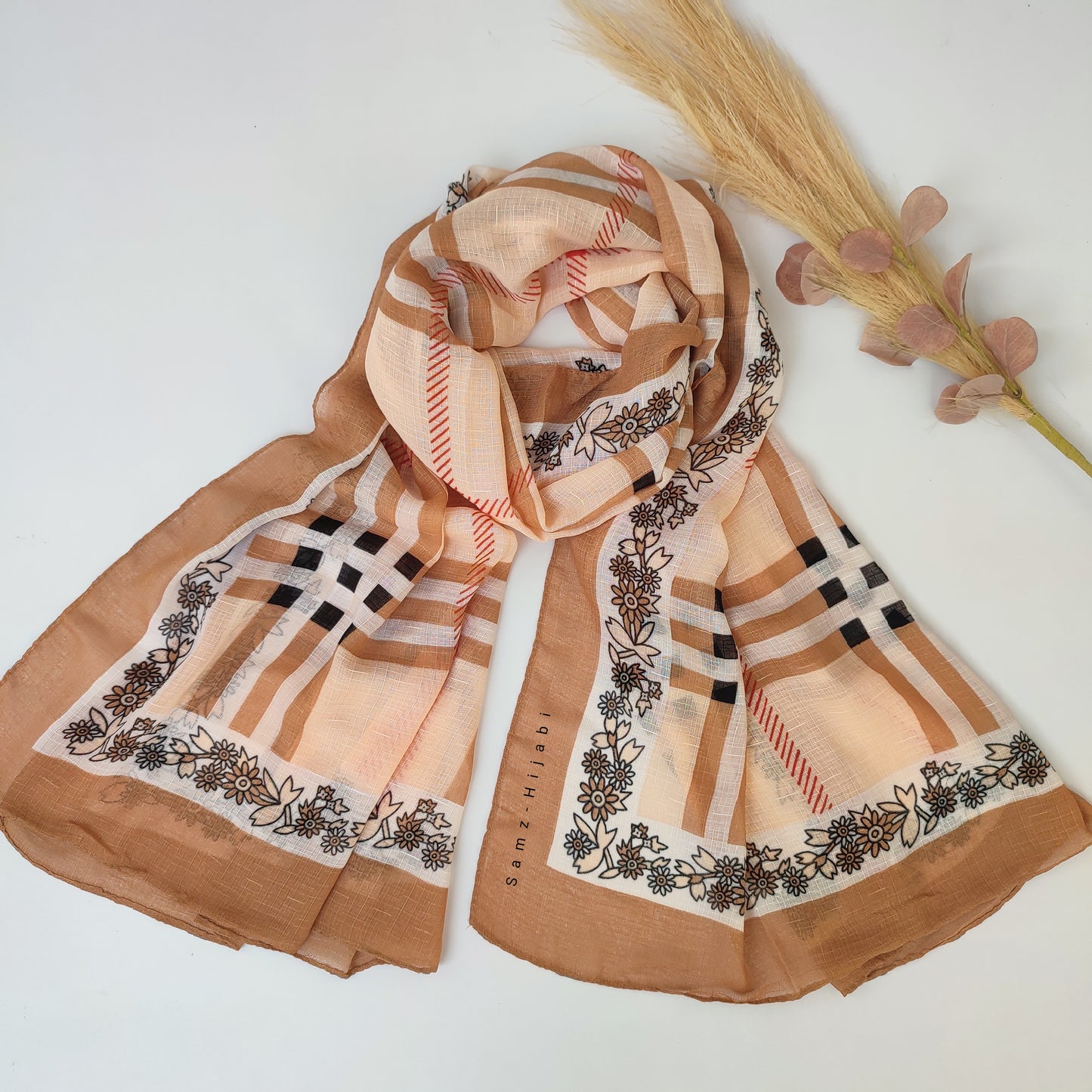 Check_ Grid Morrocon Hijab_ khakhi