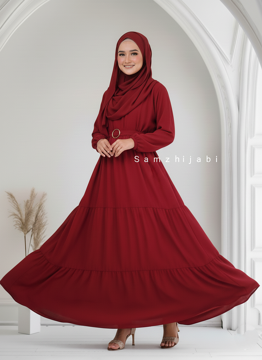 Maxi Layer Three Step Abaya Maroon