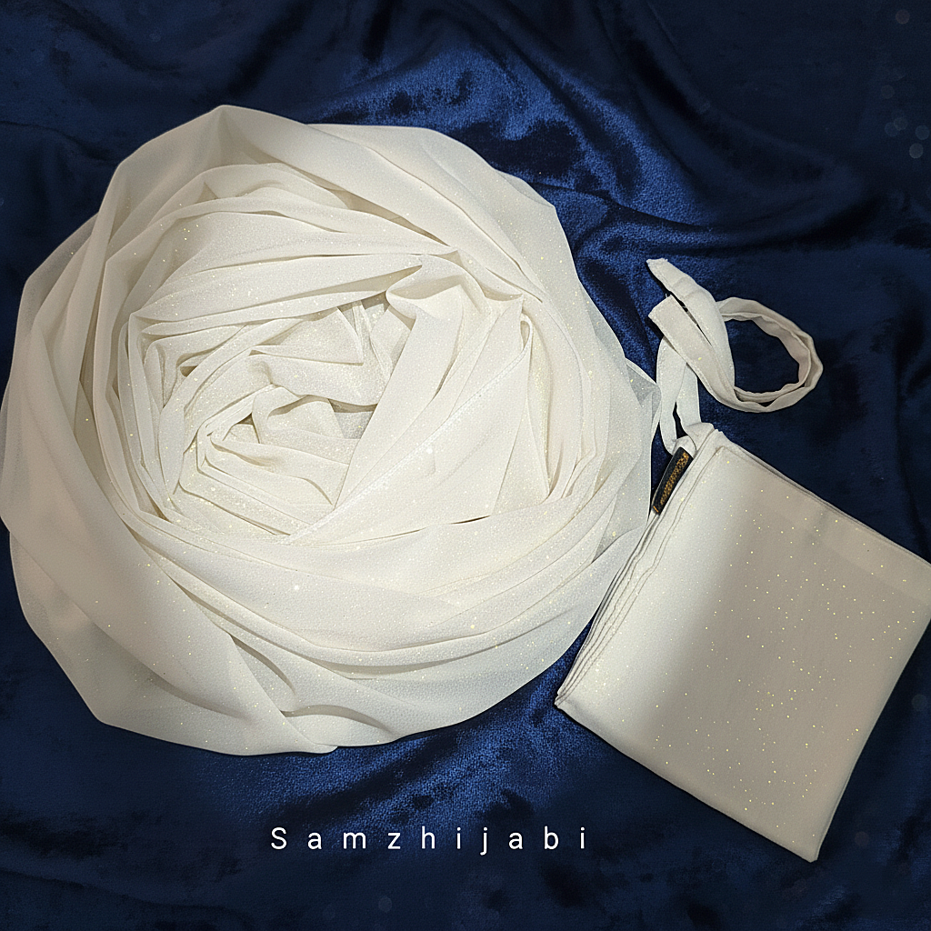 Moonlight Golden Shimmer Hijab Naqab Set- Off White