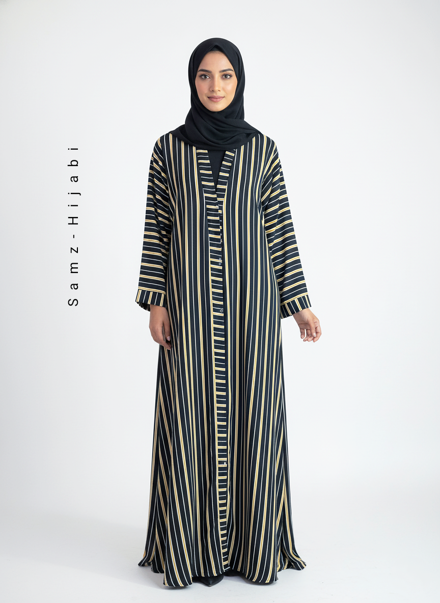 Printed Front Open Black Straight Line