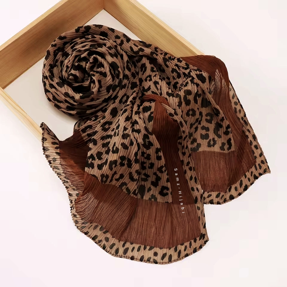 Leopard Crinkle Lawn Hijab (Hazel Brown)