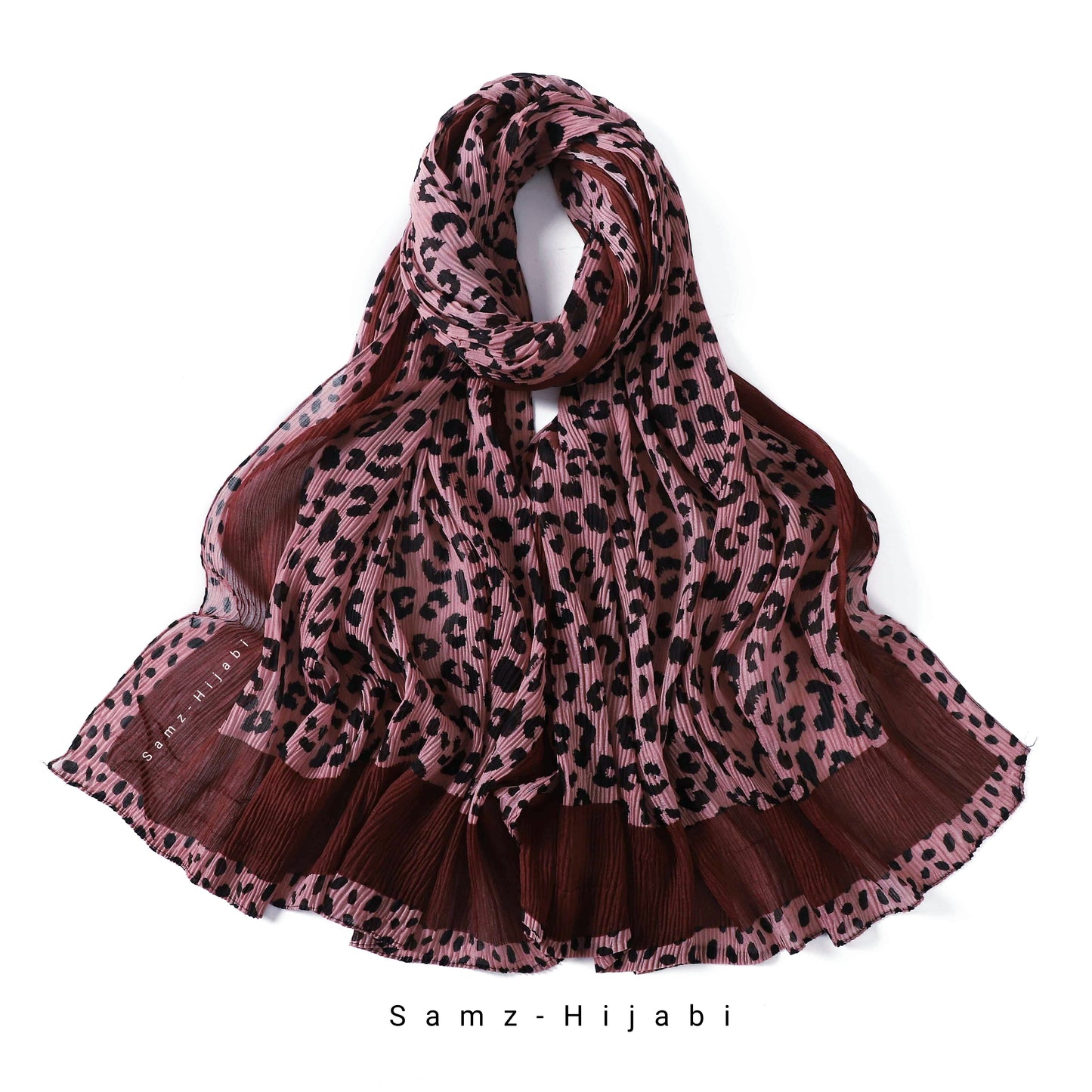 Leopard Crinkle Lawn Hijab (Pink)