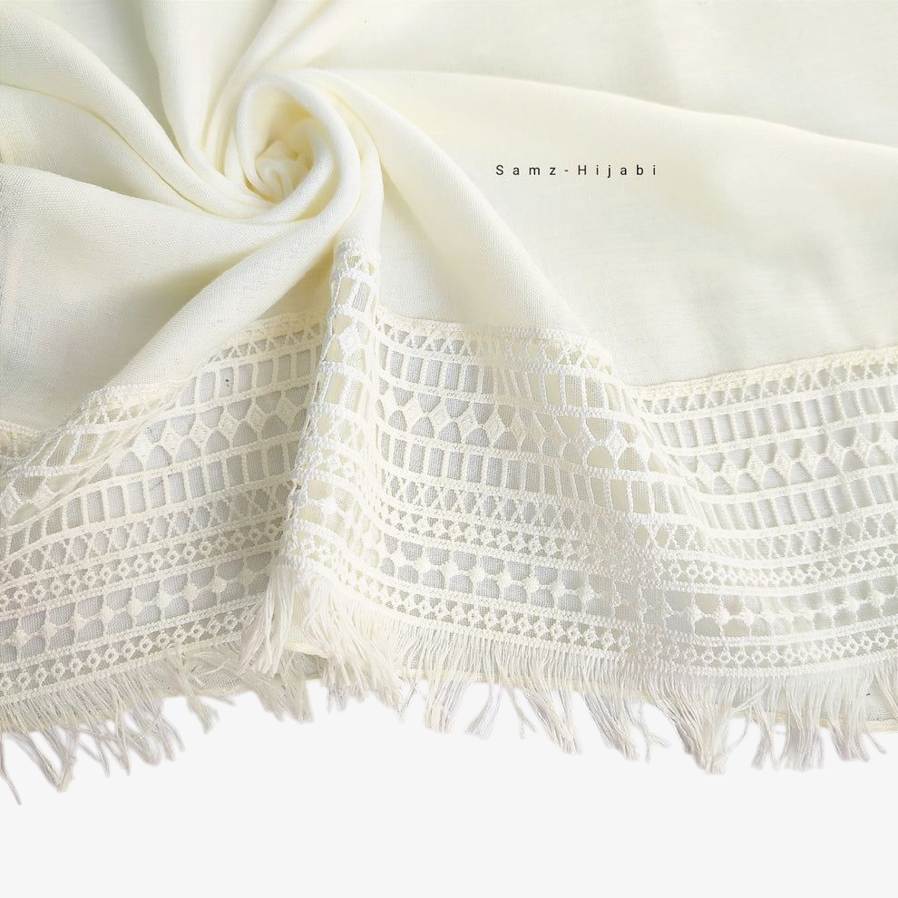 Lace-Edges Hijab - Cream